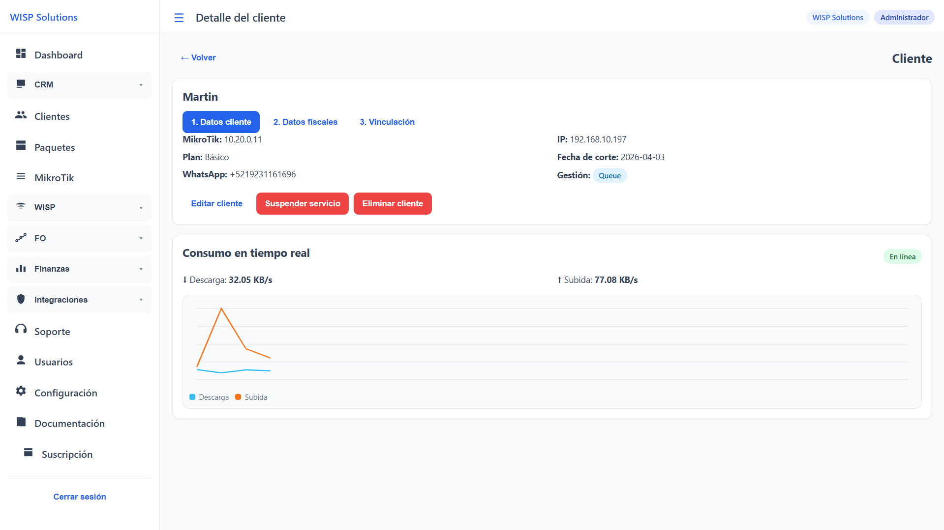 Customer view with consumption and status